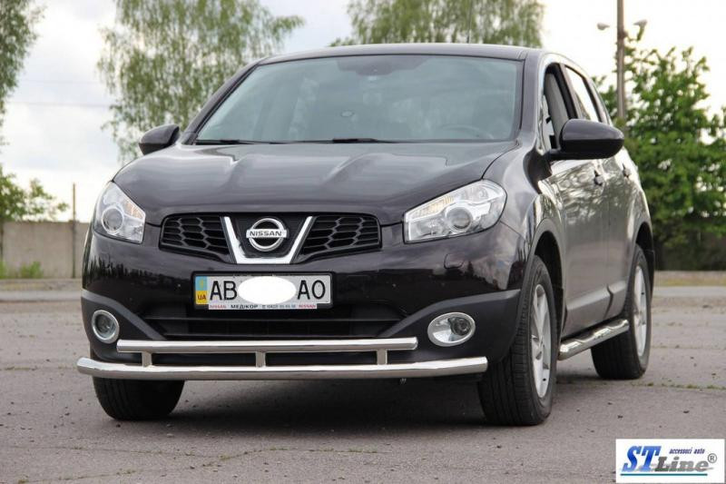 Купить Передний двойной ус ST016 (нерж) 60/42 мм для Nissan Qashqai 2010-2014 гг