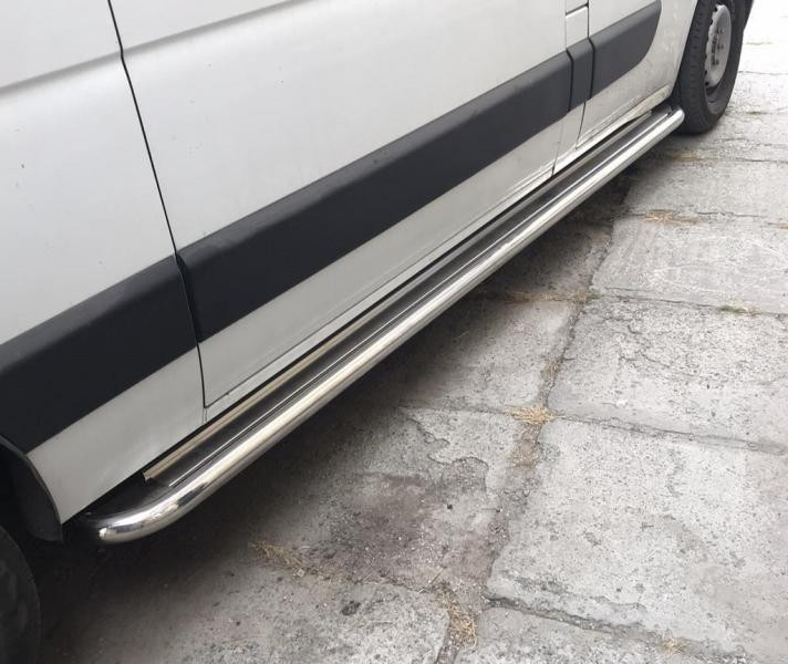 Купить Боковые пороги Premium (2 шт., нерж.) 60 мм, средняя база для Renault Master 2011-2023 гг