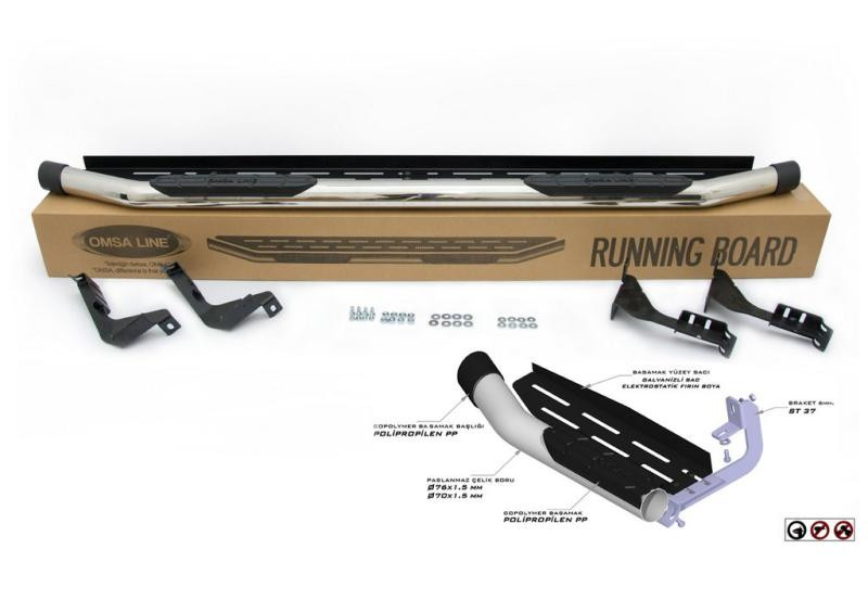 Купити Бокові пороги Amazon Silver (2 шт., нерж) 76 мм для Toyota Hilux 2006-2015 рр