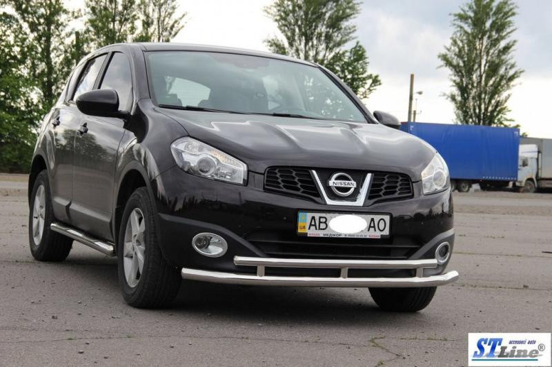 Купить Передний двойной ус ST016 (нерж) 70/42 мм для Nissan Qashqai 2010-2014 гг