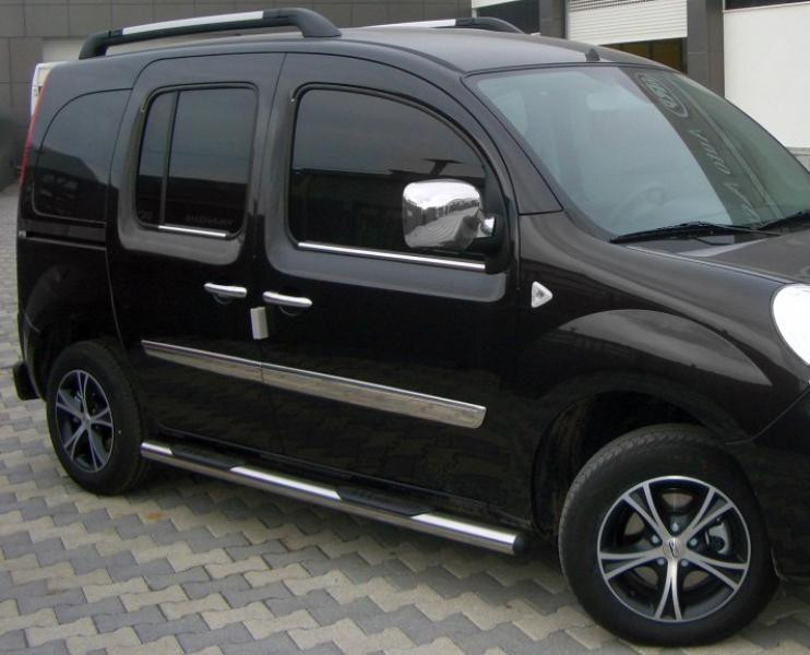 Купити Бічні труби BB002 (2 шт., нерж.) 70 мм, довга база для Renault Kangoo 2008-2020 рр