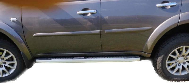 Купить Боковые пороги Mevsim Grey (2 шт., алюминий) для Mitsubishi Pajero Sport 2008-2015 гг