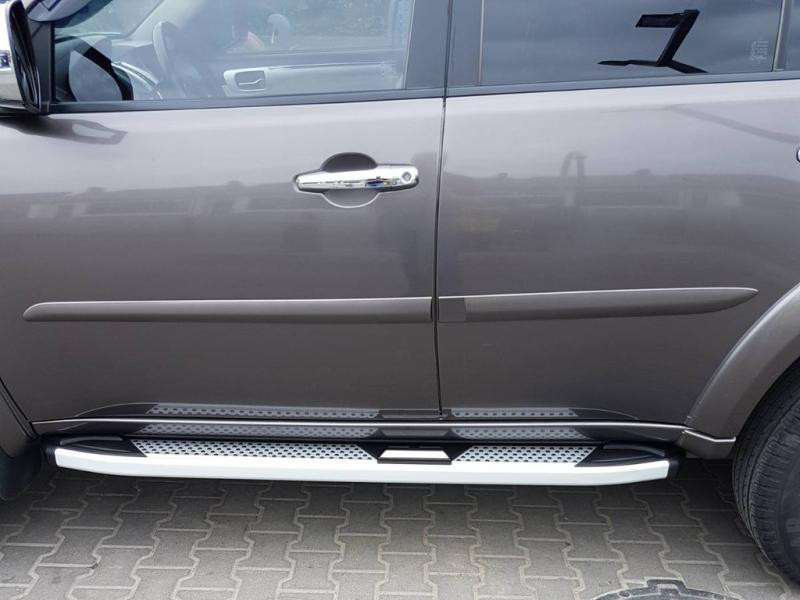 Купить Боковые пороги Mevsim Grey (2 шт., алюминий) для Mitsubishi Pajero Sport 2008-2015 гг