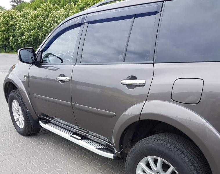 Купить Боковые пороги Mevsim Grey (2 шт., алюминий) для Mitsubishi Pajero Sport 2008-2015 гг