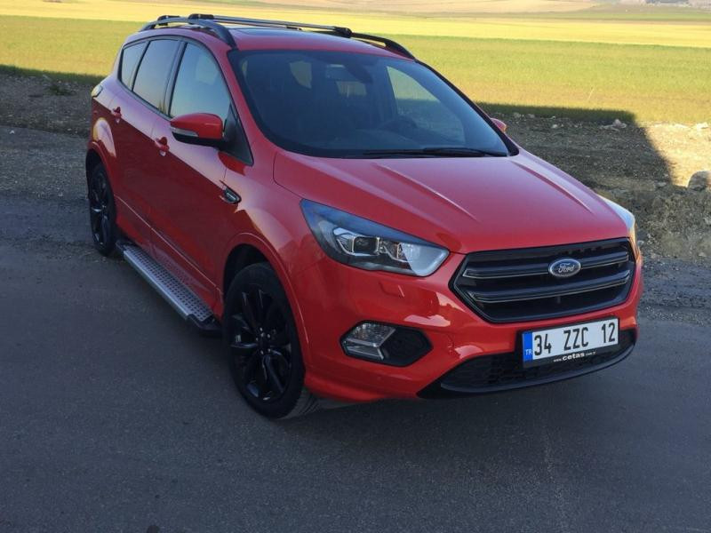 Купити Бокові пороги Allmond Grey (2 шт, алюм.) З чорним листям на дверях для Ford Kuga/Escape 2013-2019 рр