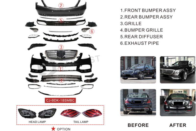 Купить Комплект рестайлинга на Maybach (с оптикой) для Mercedes S-сlass W222