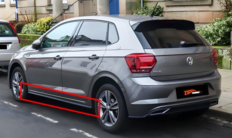 Купить Боковые пороги DPT V-2 (черный глянец) для Volkswagen Polo 2017- рр