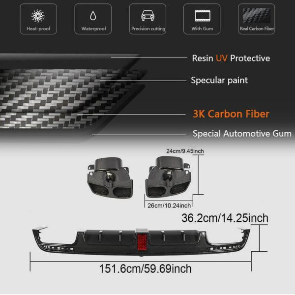 Купить Диффузор заднего бампера с насадками (для S63 AMG 2014-2017, Карбон) для Mercedes S-сlass W222
