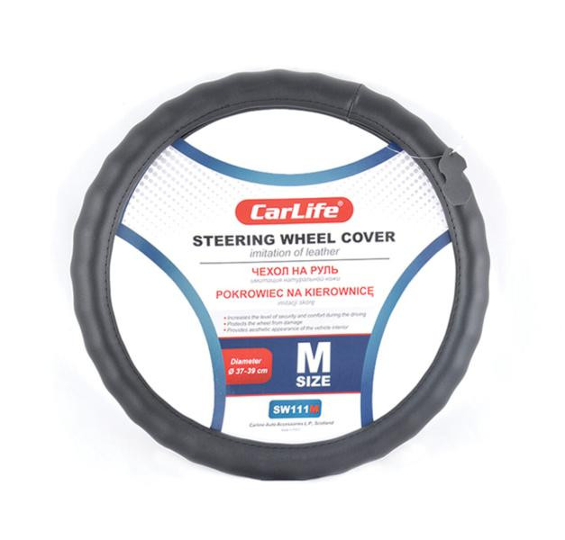 Купити Чохол на кермо Carlife 37-39 см зі штучної шкіри, чорний SW111M