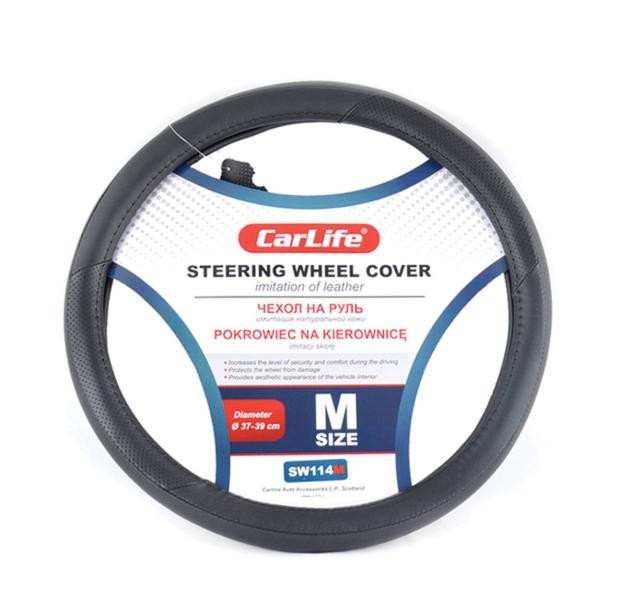 Купити Чохол на кермо Carlife 37-39 см зі штучної шкіри, чорний SW114M