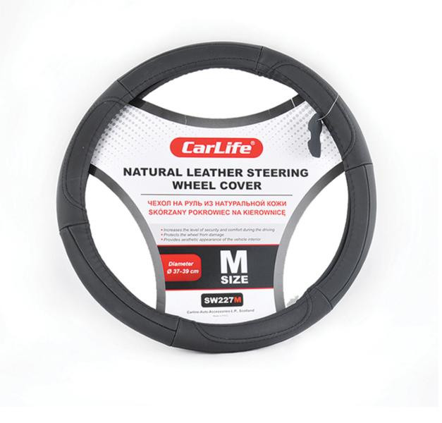 Купить Чехол на руль CarLife 39-41 см кожаный черный SW227L
