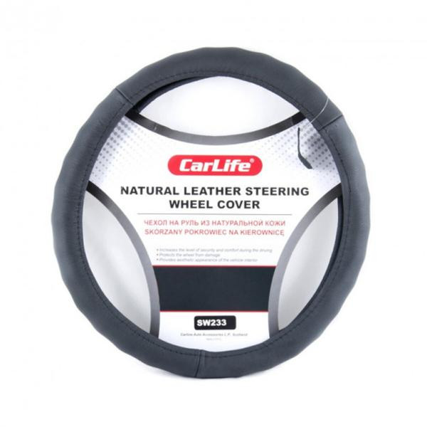 Купить Чехол на руль Carlife 39-41 см кожаный, черный SW233L