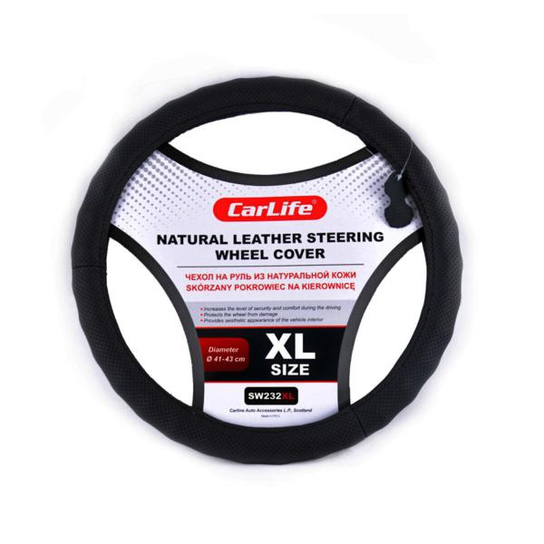 Купити Чохол на кермо Carlife 41-43 см шкіряний, чорний SW232XL