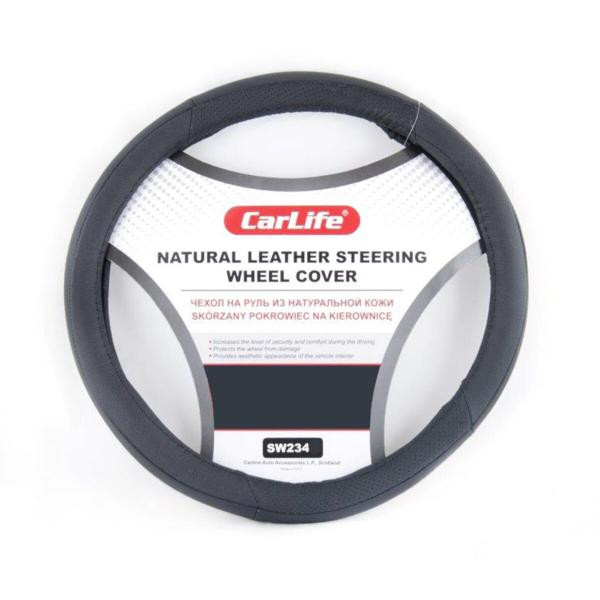 Купити Чохол на кермо Carlife 41-43 см шкіряний, чорний SW234XL