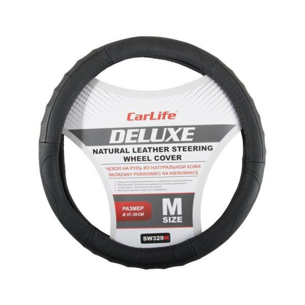 Купити Чохол на кермо Carlife 37-39 см шкіряний Delux, чорний SW329M