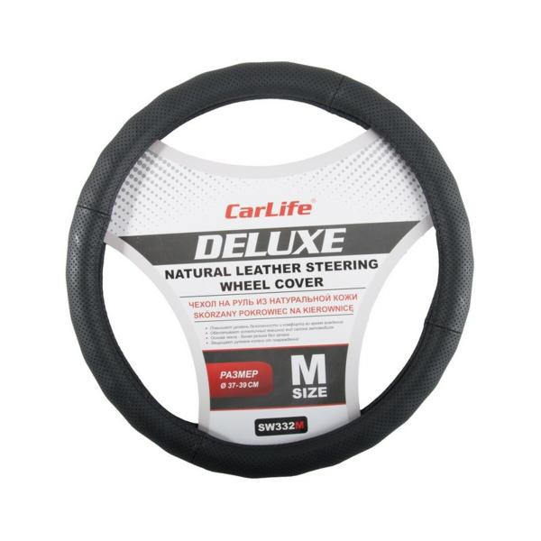 Купити Чохол на кермо Carlife 37-39 см шкіряний Delux, чорний SW332M