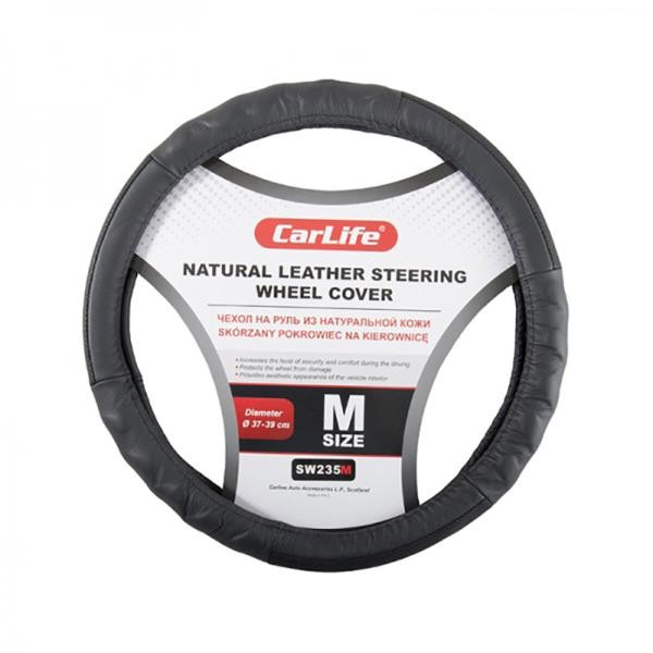 Купити Чохол на кермо Carlife 37-39 см шкіряний, чорний SW235M