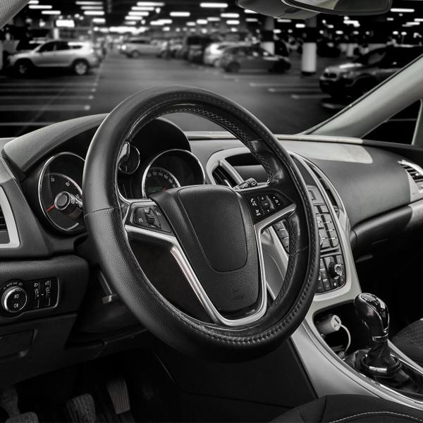 Купить Чехол на руль Carlife 39 - 41см, экокожа, черный, один шов