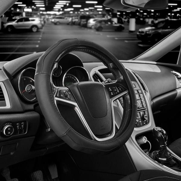 Купити Чохол на кермо Carlife 39 - 41см, шкіра, чорний SW245L