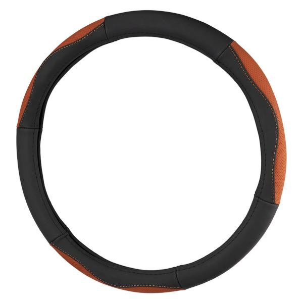 Купить Чехол на руль Carlife 37-39см, кожа, черный с коричневыми вставками SW247M