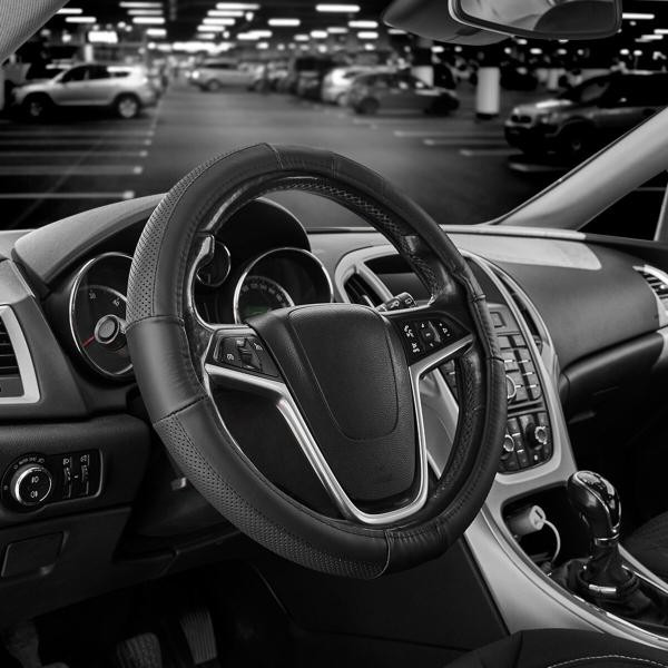 Купить Чехол на руль Carlife 37-39см, кожа, черный SW244M