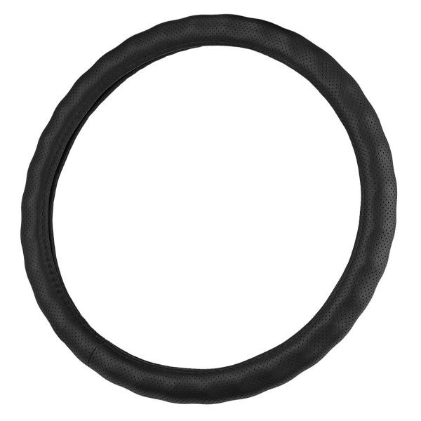 Купить Чехол на руль Carlife 39-41см, кожа, черный, белая резина, один шов, перфорированный SW343L