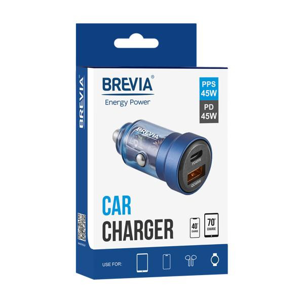 Купить Автомобильное зарядное устройство Brevia ePower DualCharge 45W 1xUSB-C+1xUSB-A, прозрачный синий