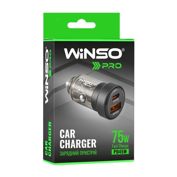 Купити Автомобільний зарядний пристрій Winso PRO 75W 1xUSB-C+1xUSB-A, transparent