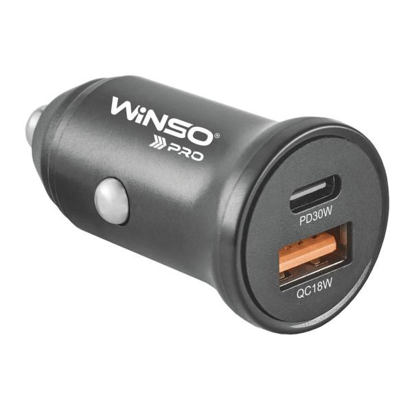 Купити Автомобільний зарядний пристрій Winso PRO 30W 1xUSB-C+1xUSB-A black