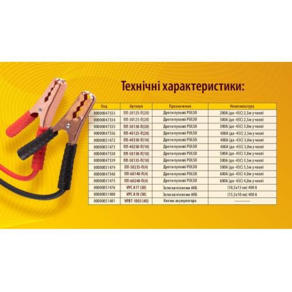 Купить Прикурювач PULSO 500А (до -45С) 3,0м в чохлі