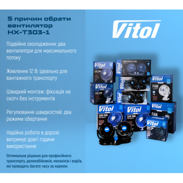 Купить Вентилятор HX-T303-1 4" 12V 6.5W подвійний дві швидкості