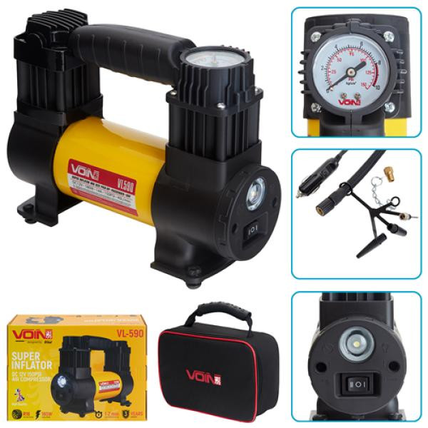 Купить Компресор автомобільний "VOIN" VL-590 150psi/15Amp/40л/прикур./ліхтар