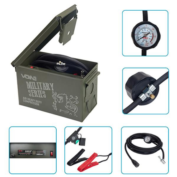 Купити Компресор автомобільний "VOIN" VM-070 "MILITARY SERIES" 150psi/25A/90л/клемми