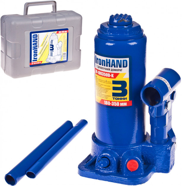 Купить Домкрат гидравлический бутылочный Iron Hand 3 т 180-350 мм в кейсе IH-180350D-K