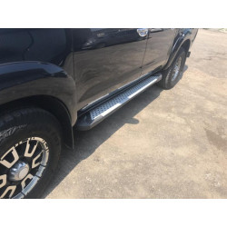 Купить Боковые пороги Allmond Grey (2 шт., алюминий) для Toyota Hilux 2006-2015 гг
