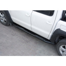Купить Боковые пороги Amazon Black (2 шт, черные) для Mitsubishi L200 2015-2024 гг
