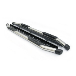 Купить Боковые пороги Amazon Silver (2 шт, нерж) 76 мм для Nissan Navara 2006-2015 гг