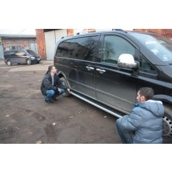Купить Боковые пороги Tayga V2 (2 шт, алюм.) Короткая (short) и Средняя (long) для Mercedes Vito W639 2004-2014 гг