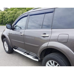 Купити Бокові пороги Mevsim Grey (2 шт., Алюміній) для Mitsubishi Pajero Sport 2008-2015 рр