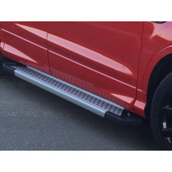 Купить Боковые пороги Allmond Grey (2 шт, алюм.) С черной листвой на дверях для Ford Kuga/Escape 2013-2019 гг