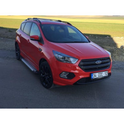 Купить Боковые пороги Allmond Grey (2 шт, алюм.) С черной листвой на дверях для Ford Kuga/Escape 2013-2019 гг