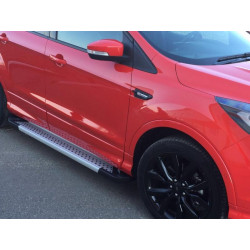 Купить Боковые пороги Allmond Grey (2 шт, алюм.) С черной листвой на дверях для Ford Kuga/Escape 2013-2019 гг