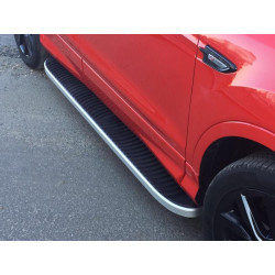 Купити Бокові пороги Tayga Grey (2 шт., Алюміній) З чорним листям на дверях для Ford Kuga/Escape 2013-2019 рр