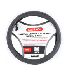 Купить Чехол на руль Carlife 37-39 см кожаный черный SW225M