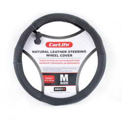 Купить Чехол на руль Carlife 37-39 см кожаный, черный SW231M