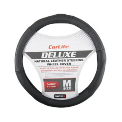 Купити Чохол на кермо Carlife 37-39 см шкіряний Delux, чорний SW331M