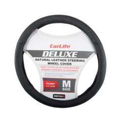 Купити Чохол на кермо Carlife 37-39 см шкіряний Delux, чорний SW334M