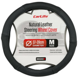 Купить Чехол на руль Carlife 37-39см, кожа, черный SW243M