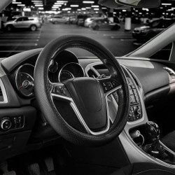 Купить Чехол на руль Carlife 37-39см, экокожа, черный, один шов, перфорированный SW141M