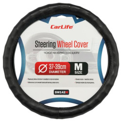 Купить Чехол на руль Carlife 37-39см, экокожа, черный, один шов SW142M